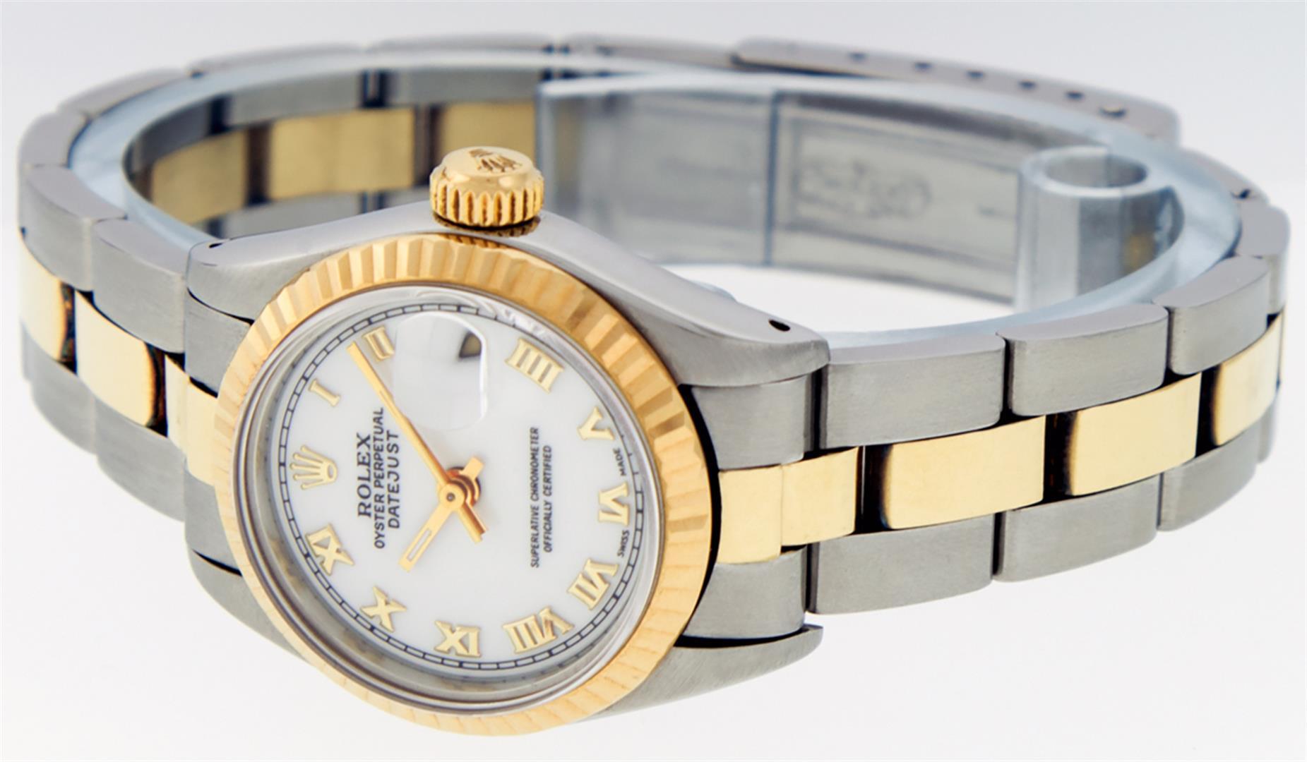 Rolex Ladies Two Tone White Roman Fluted Bezel Wristwatch 26MM