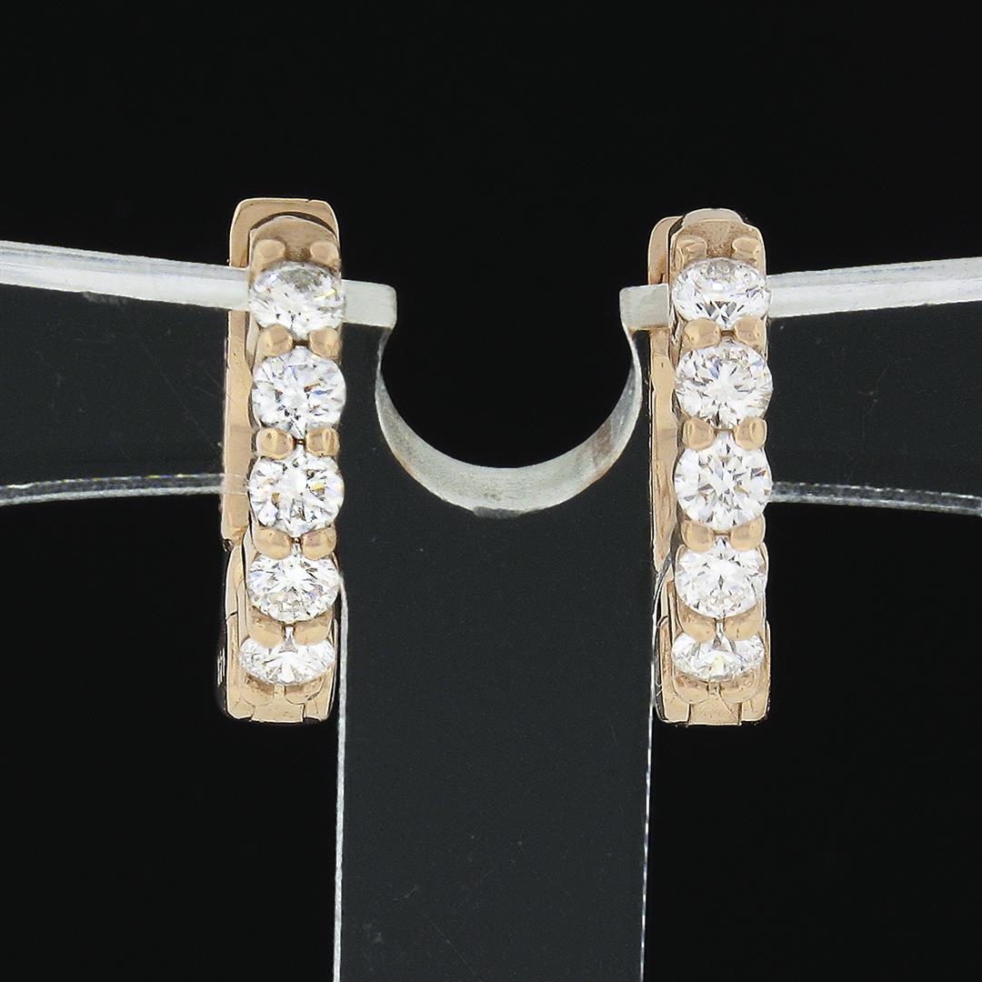 NEW 14k Rose Gold 0.50 ctw Shared Prong Round Diamond 13mm Huggie Hoop Earrings