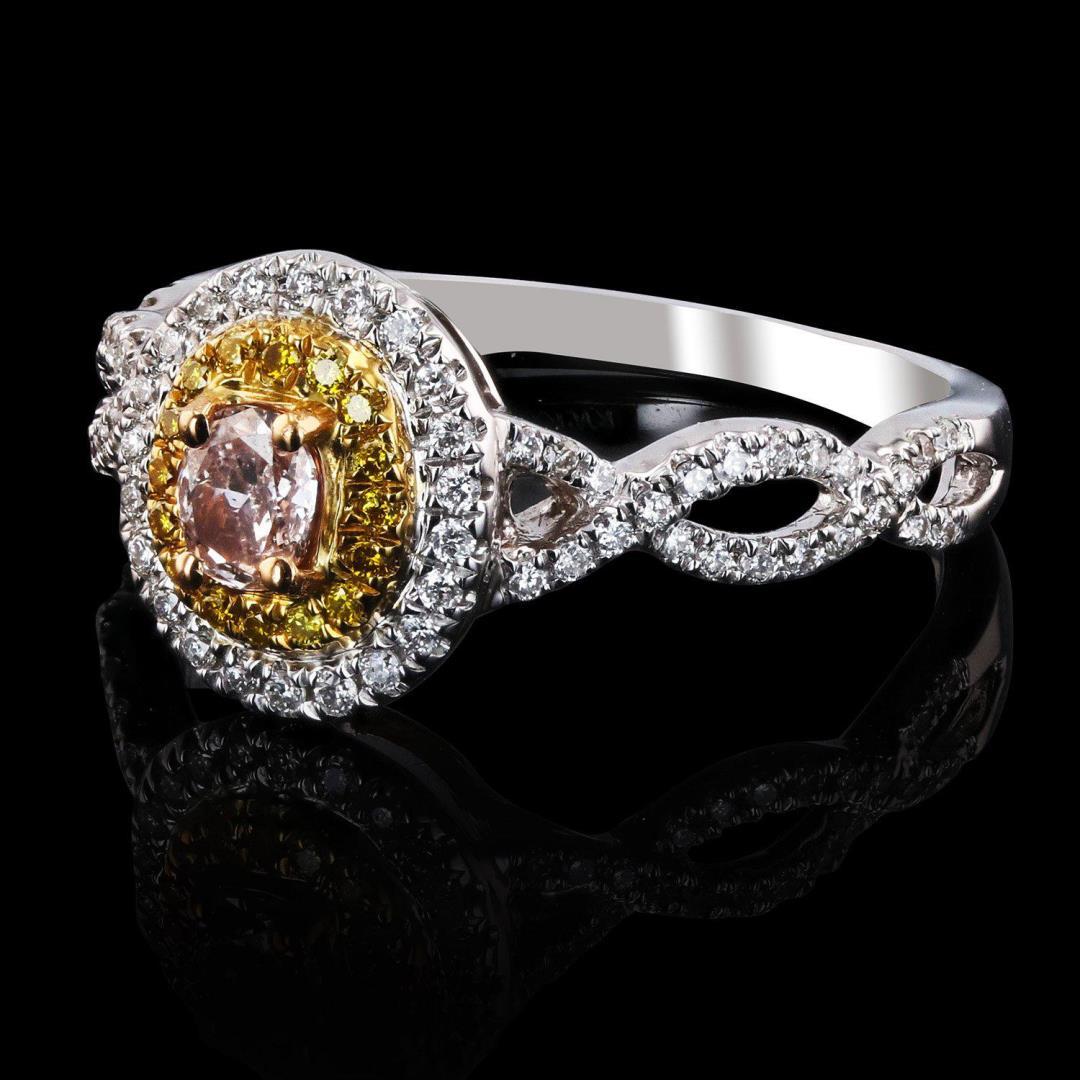 0.21 ctw Fancy Light Brownish Pink Diamond 18K White Gold Ring (0.51 ctw Diamond