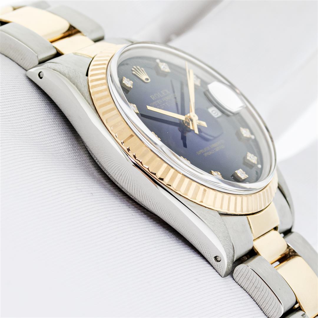 Rolex Mens 2T Blue Diamond Dial Datejust Oyster Band Watch 36MM