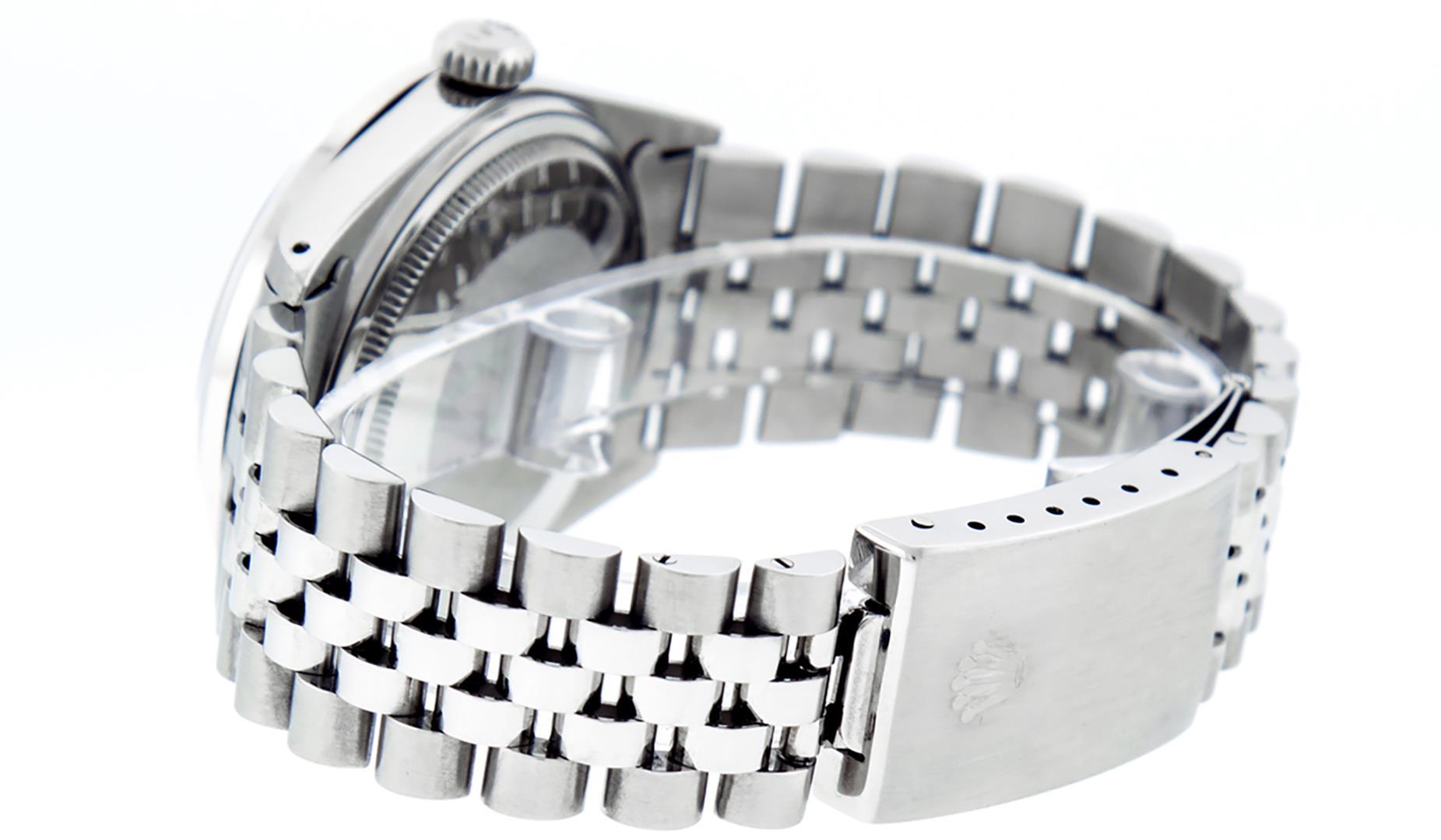 Rolex Mens Stainless Steel Black Roman Diamond & Ruby Datejust Wristwatch 36MM