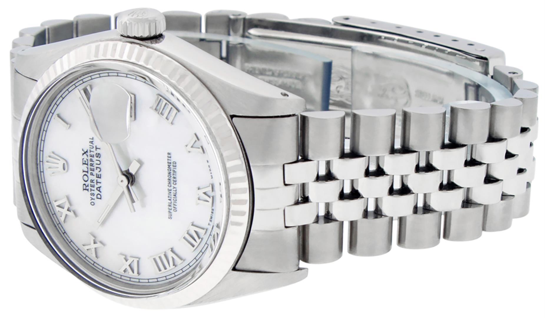 Rolex 36MM Stainless Steel White Roman Datejust Wristwatch