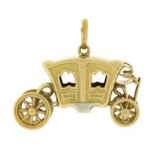 Antique 18K Gold Coach Carriage w/ Functional Wheels Collectible Charm Pendant