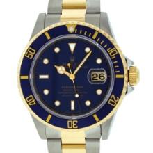 Rolex Mens Blue 18K Yellow Gold & Stainless Steel Oyster Band 40mm Submariner Wr