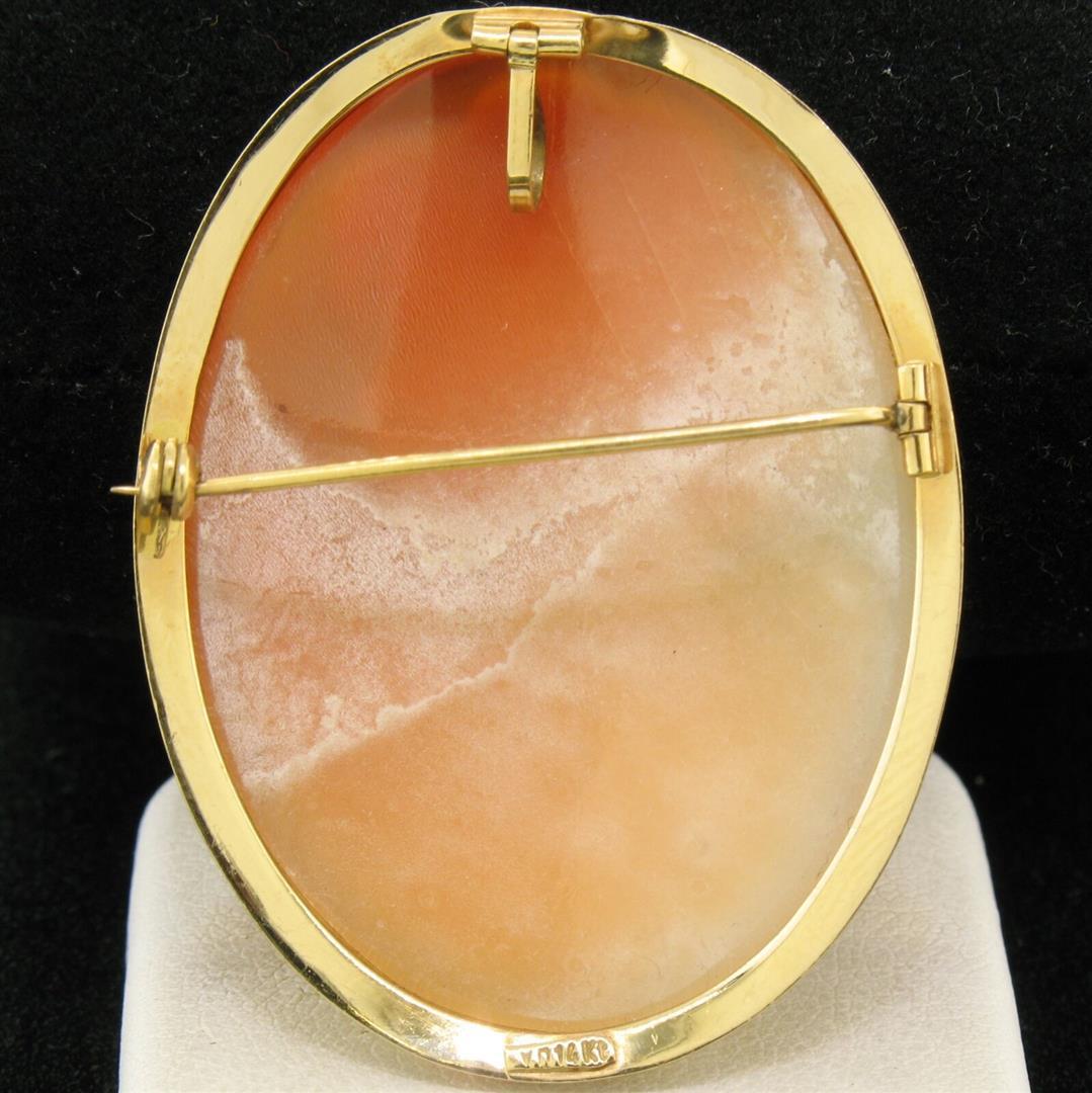Vintage 14k Yellow Gold Polished Frame Carved Shell Cameo Brooch Pin Pendant