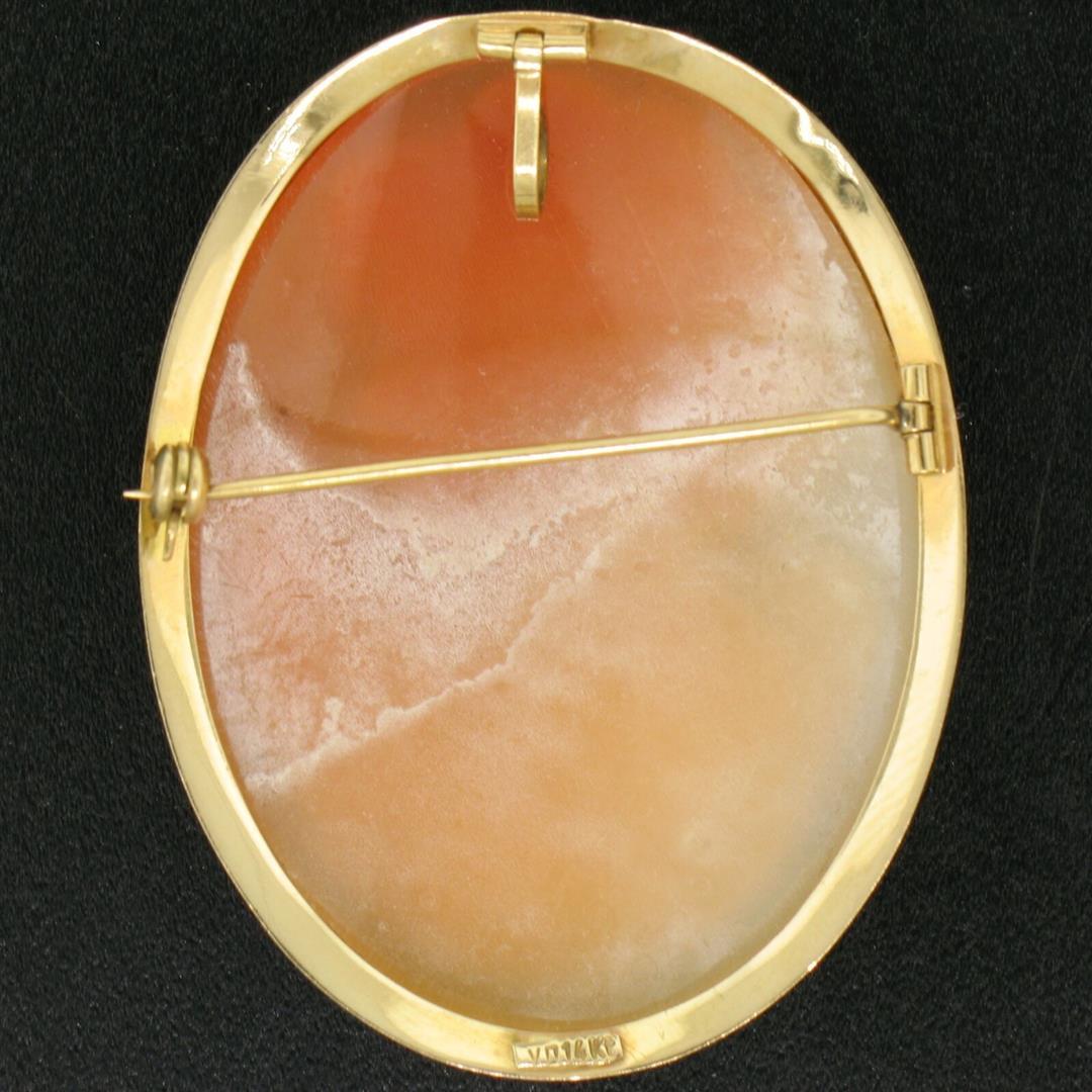 Vintage 14k Yellow Gold Polished Frame Carved Shell Cameo Brooch Pin Pendant