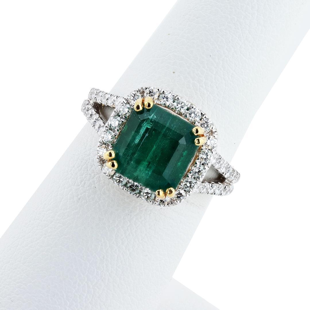 3.88 ctw Emerald and 0.69 ctw Diamond 18K Yellow and White Gold Ring