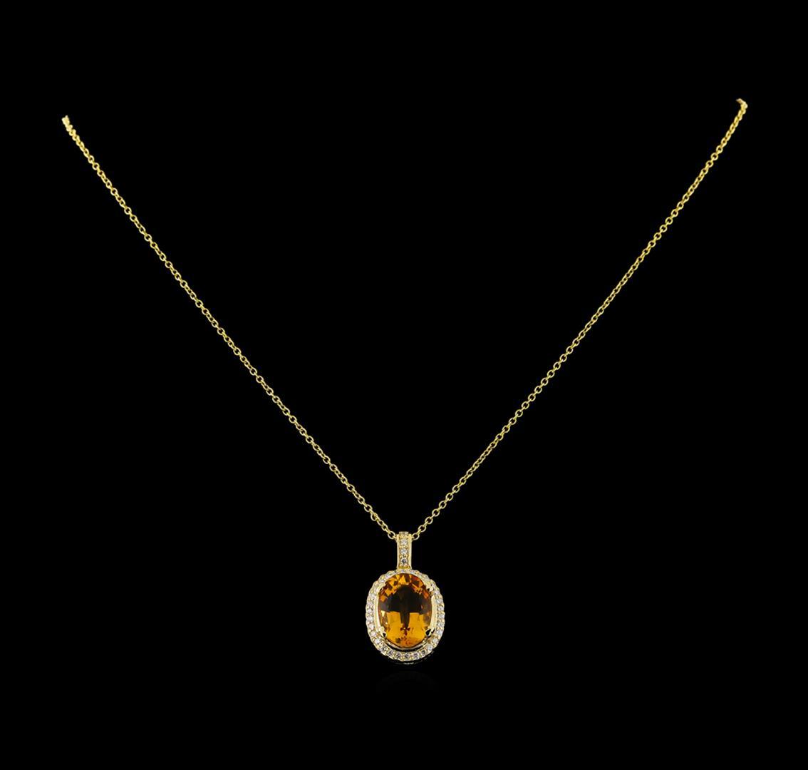 5.45 ctw Citrine and Diamond Pendant With Chain - 14KT Yellow Gold
