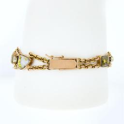 Vintage 14k TT Gold Cabochon Gold Quartz & Diamond Bezel Set Chain Link Bracelet