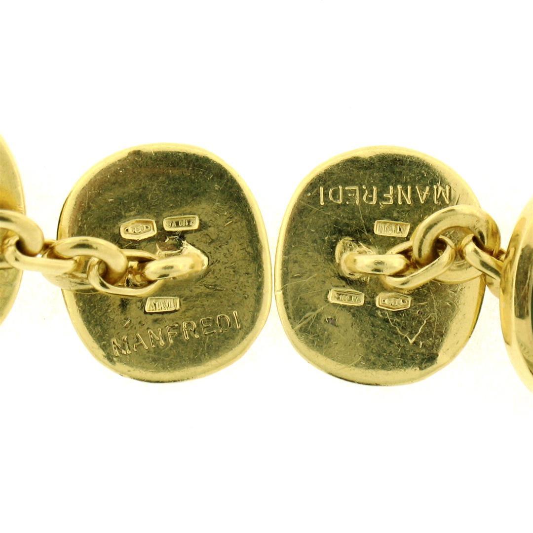 Manfredi 18k Yellow Gold Cabochon Green Chrysoprase & Diamond Men's Cuff Links