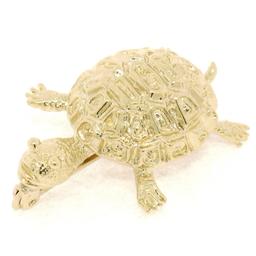 Petite 14K Yellow Gold Amazing Highly Detailed Textured Turtle Brooch Pin 4.33g