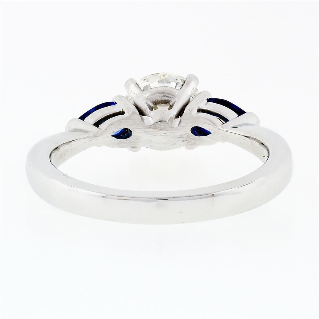 NEW 14k White Gold 1.47 ctw GIA Round Diamond & Sapphire 3 Stone Engagement Ring