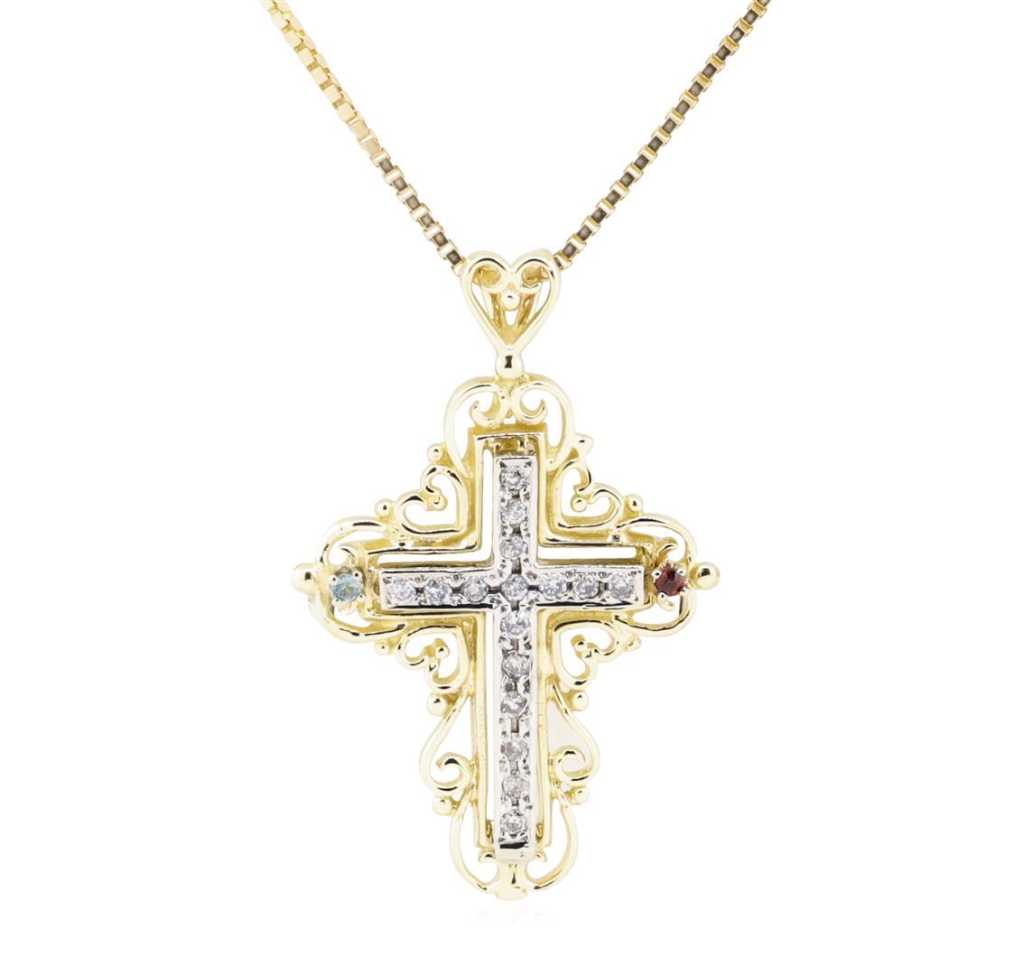0.18 ctw Diamond Cross Pendant with Chain - 14KT Yellow and White Gold