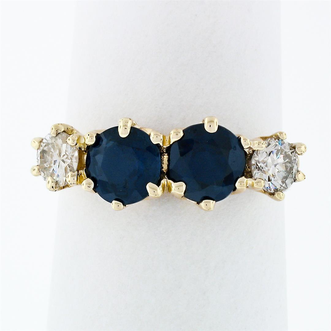 Vintage 14k Yellow Gold 2.16 ctw 6 Prong Round Blue Sapphire & Diamond Band Ring