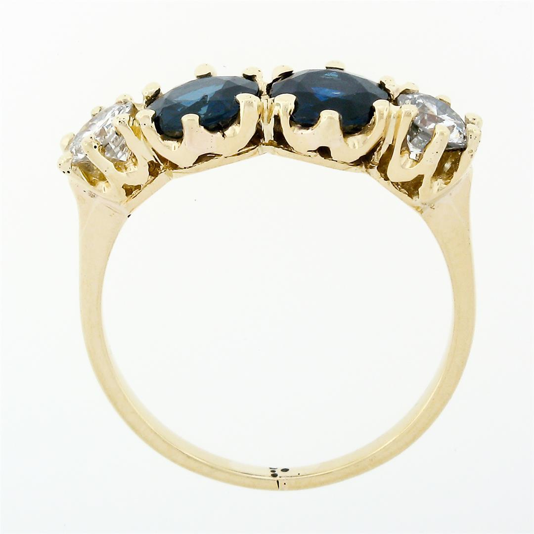 Vintage 14k Yellow Gold 2.16 ctw 6 Prong Round Blue Sapphire & Diamond Band Ring