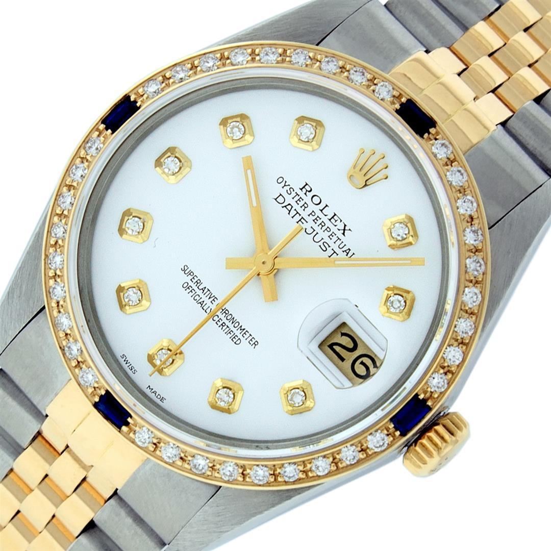 Rolex Mens Two Tone White Diamond And Sapphire 36MM Datejust Wristwatch