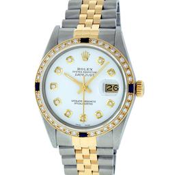 Rolex Mens Two Tone White Diamond And Sapphire 36MM Datejust Wristwatch