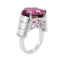 17.41 ctw Natural Rubellite and Diamond Ring - 18KT White Gold