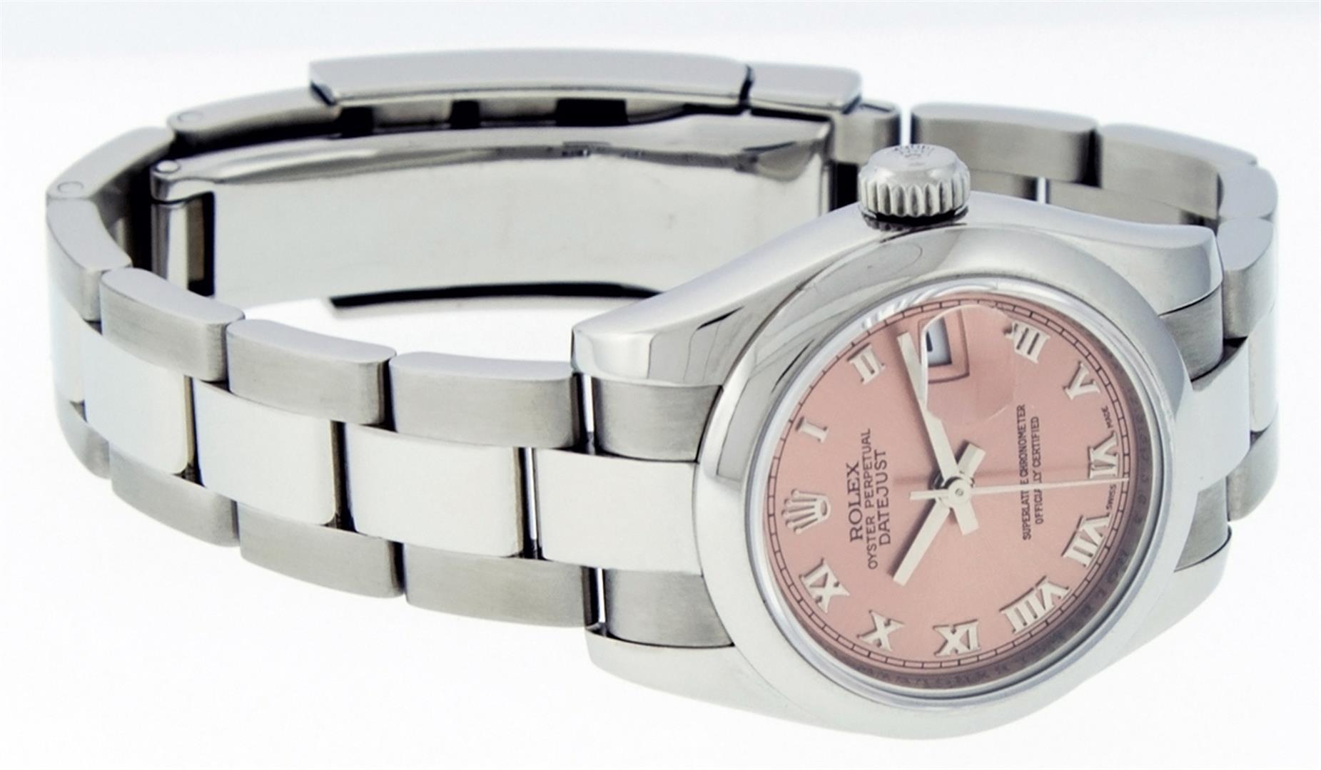 Rolex Ladies New Style Sapphire Quickset Salmon Roman Smooth Bezel Wristwatch 26
