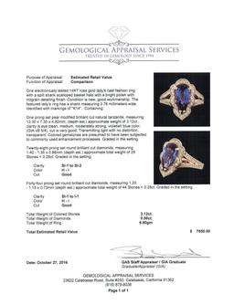 3.12 ctw Tanzanite and Diamond Ring - 14KT Rose Gold