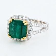 3.88 ctw Emerald and 0.69 ctw Diamond 18K Yellow and White Gold Ring