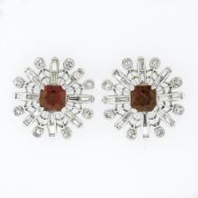 Vintage Platinum 4.02 ctw Rhodolite Garnet & Diamond Snowflake Post Stud Earring
