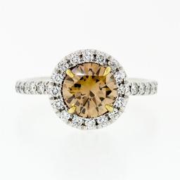 18k Gold 1.56 ctw GIA Fancy Orange Brown Diamond Solitaire Halo Engagement Ring