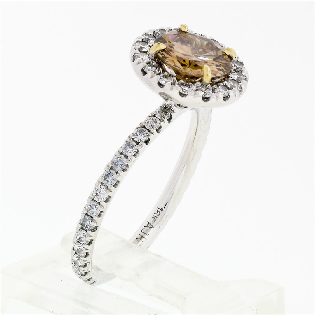 18k Gold 1.56 ctw GIA Fancy Orange Brown Diamond Solitaire Halo Engagement Ring