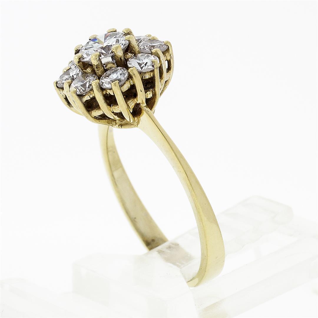 18k Yellow Gold 0.93 ctw Fine Round Brilliant Diamond Petite Flower Cluster Ring