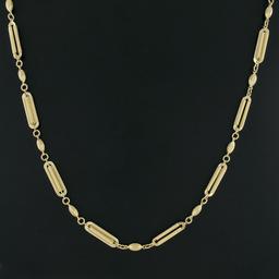 Fancy 14K Gold 29" Grooved Oval Bead Textured Open Bar Link Long Chain Necklace