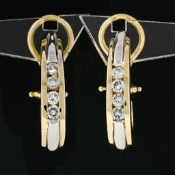 14K TT Gold 0.40 ctw Round Brilliant Channel Diamond Huggie Cuff Omega Earrings