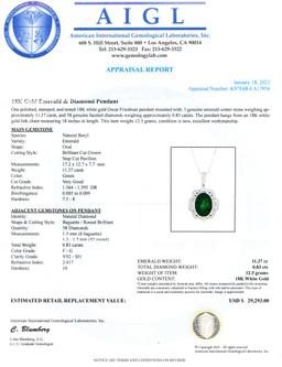 11.37 ctw Emerald and 0.83 ctw Diamond 18K White Gold Pendant