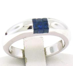 NEW 18k White Gold 0.65 ctw Invisible Set Royal Blue Princess Sapphire Band Ring