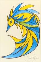 Jane SEYMOUR ORIGINAL: Abstract Fantasy XXV. (Teal and Yellow Bird)