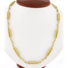Fancy 14K Gold 29" Grooved Oval Bead Textured Open Bar Link Long Chain Necklace