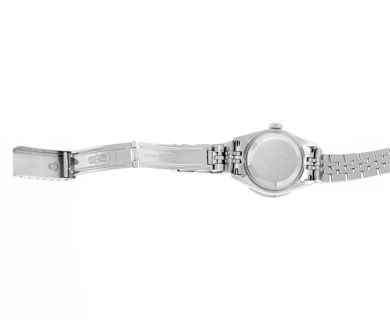 Rolex Ladies Quickset Stainless Steel White Arabic Dial Diamond Bezel Wristwatch