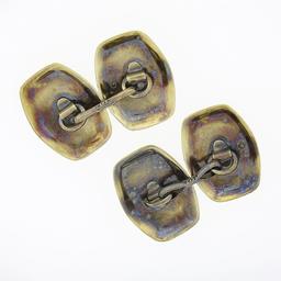 Men's Antique 14k Gold Unique Rectangular Panel Etched & Engraved Cufflinks MINT
