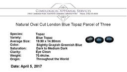 70.44 ctw. Natural Oval Cut London Blue Topaz Parcel of Three
