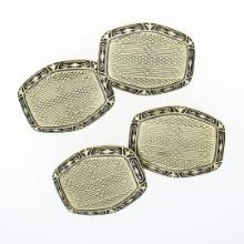 Men's Antique 14k Gold Unique Rectangular Panel Etched & Engraved Cufflinks MINT