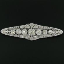 Art Deco Platinum 6.00 ctw Old European and Mine Cut Diamond Filigree Brooch