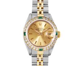Rolex Ladies 2Tone 18K Diamond And Emerald Bezel Jubilee Date Watch