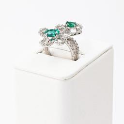 1.28 ctw Emerald and 0.80 ctw Diamond 14K White Gold Ring