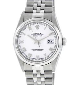 Rolex Mens Stainless Steel No Hole Sapphire White Roman Datejust With Jubilee Ba