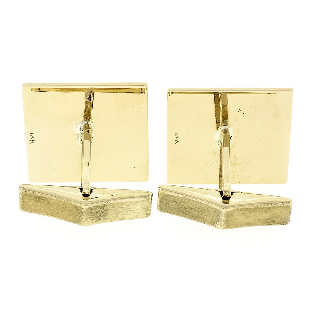 Men's Solid 14k Yellow Gold Grooved Pattern Square Cuff Link & 3 Button Stud Set