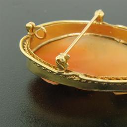 Vintage 14k Yellow Gold Twisted Wire Frame Carved Shell Cameo Brooch Pin Pendant