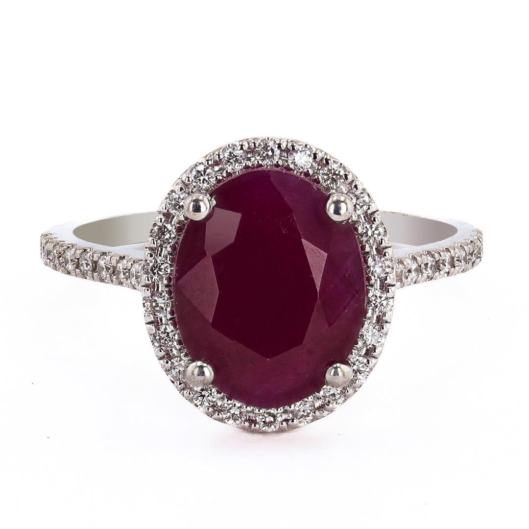 4.37 ctw UNHEATED Ruby and 0.41 ctw Diamond 14K White Gold Ring