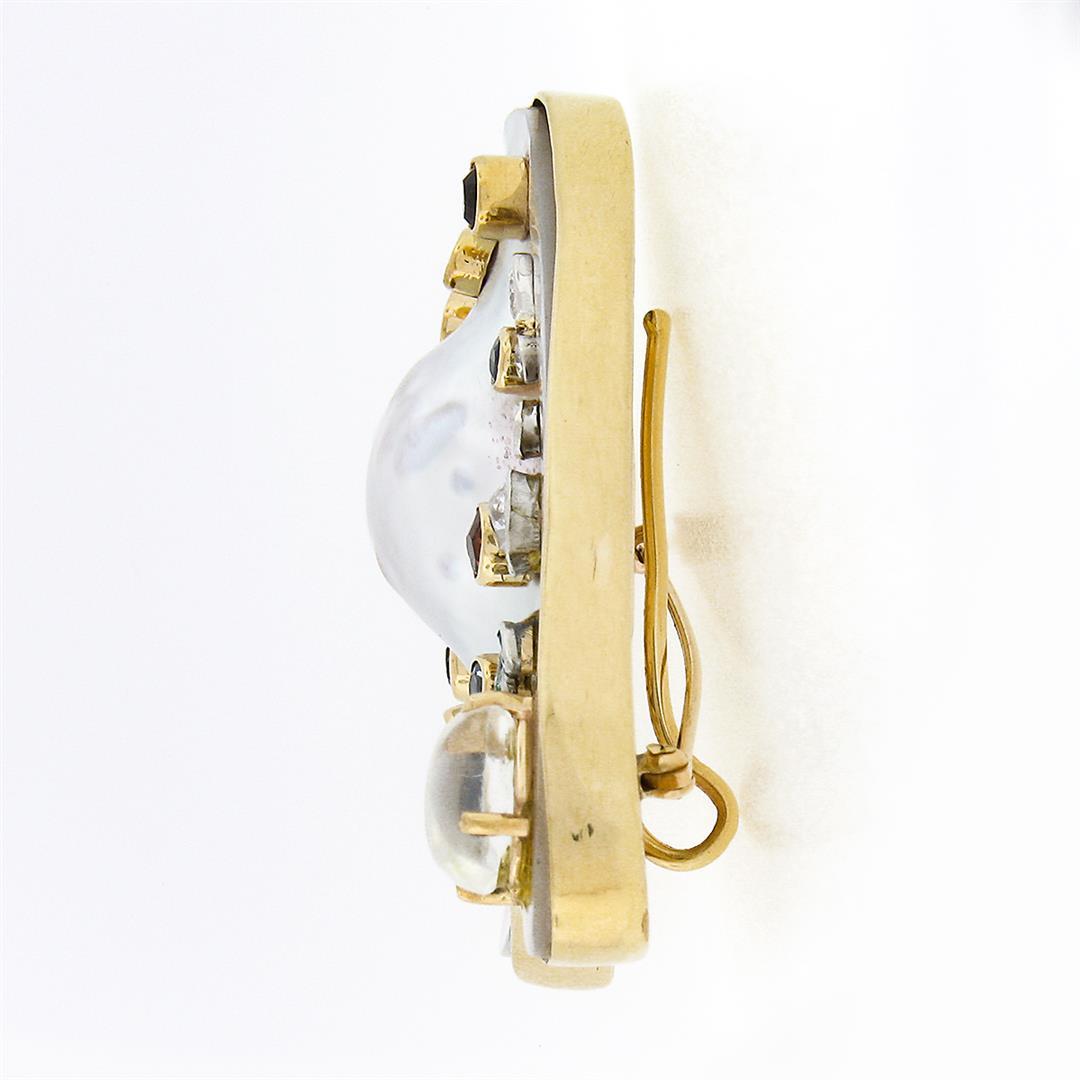 14k Gold Diamond & Gemstone Baroque Pearl Artist Painters Pallet Brooch Pendant