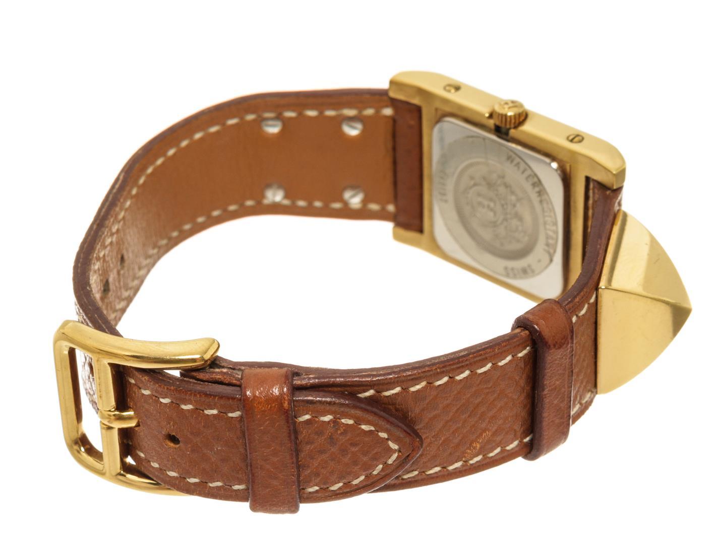 Hermes Brown Metal and Leather Medor Plated 23 Quartz Watch
