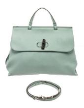 Gucci Green Leather Daily Bamboo 2Way Satchel Bag