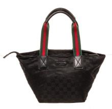 Gucci Black Canvas Web Zip Tote Bag